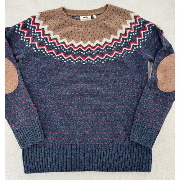 Fjallraven Women's Ovik 100% Wool Fair Isle Sweater Blue Brown Cabincore XL - Picture 6 of 13